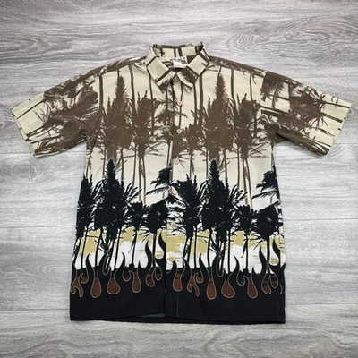 Gotcha Camp Shirt Mens Large All Over Print Flames Woods Outdoor Y2K Vintage - Image 1 of 4