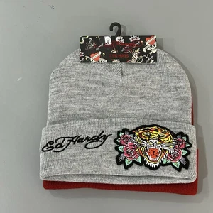 Neu mit Etikett Ed Hardy Screaming Tiger Mützen - 2er-Pack - dunkelrot & grau - Bild 1 von 4