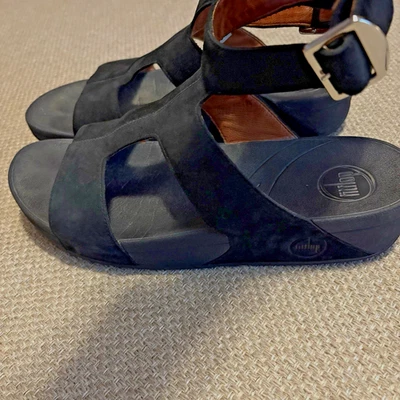 Sandalias de plataforma Fitflop Arena Gladiador gamuza negra correa al tobillo 190-001 talla 11 Foto 1 de 4