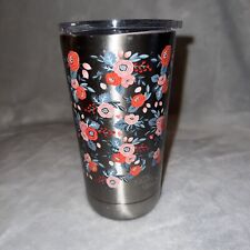 Pioneer Woman Stainless Steel Floral Silver 20oz Tumbler Clear Lid Gently Used