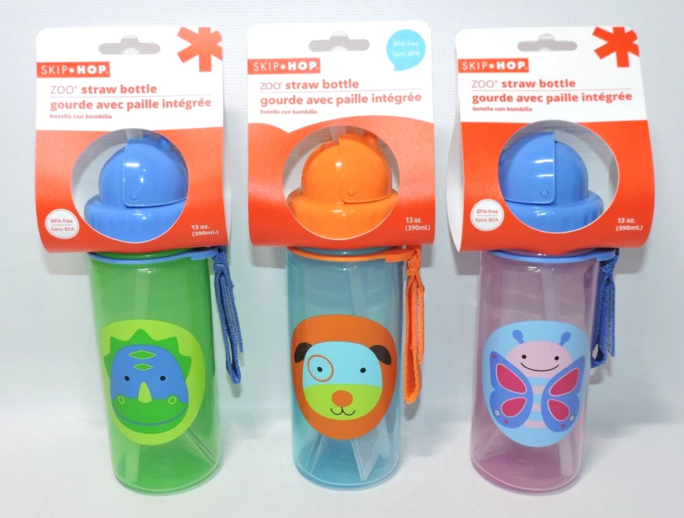 Botella de agua de paja Skip Hop Zoo taza para sorber 13 oz correa con tapa abatible, NUEVA ~TÚ ELIGES~ Foto 1 de 1