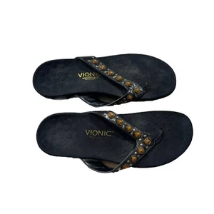 Sandalias Vionic Floriana para mujer talla 10 negras adornadas tanga chanclas J4E - Imagen 1 de 3