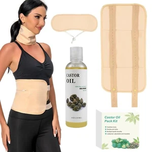 Organic Cotton Cold Pressed Castor Oil Pack Wrap Kit (Beige) - Picture 1 of 5