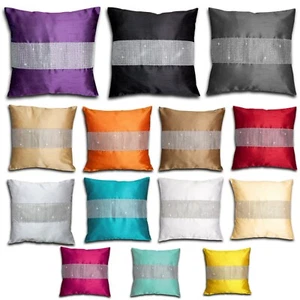 Cushion Covers Faux Silk Diamante 18" x 18" - Picture 1 of 15