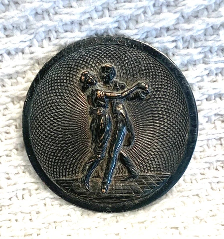 Vintage Antique French 1 3/8" DANCING COUPLE BALLROOM DANCERS  Metal Button S25 Cover