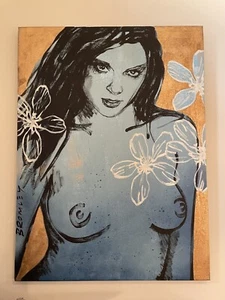 DAVID BROMLEY Large original painting “Sienna” Beautiful Blue & Gold Leaf. - Picture 1 of 5