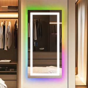 RGB Bathroom Mirror Bluetooth Music Makeup Mirror Date Display Anti Fog Mirror - Picture 1 of 23