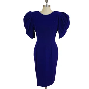 Vintage 80er 90er Samt Puffärmel Cocktailkleid Strass hinten offen lila Retro - Bild 1 von 17