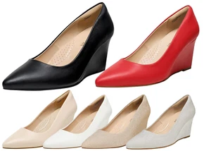 Women Wedge Heel Close Pointed Toe Wedding Dress Comfortable Slip On Pump Shoes - Picture 1 of 20