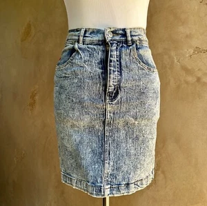 Vintage 1980s Studebaker Alessio Acid Wash Denim Jean Pencil 80s Mini Skirt XS - Picture 1 of 7