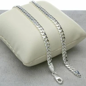 Cadena CURB 925 de plata esterlina sólida - 3 mm 5 mm 11 mm. Collares de regalo para hombre y niños - Imagen 1 de 18