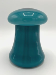 BLUE Mushroom Shaped Lidded Cased Glass Container Candy Jar, Vintage Empoli Era - Picture 1 of 6