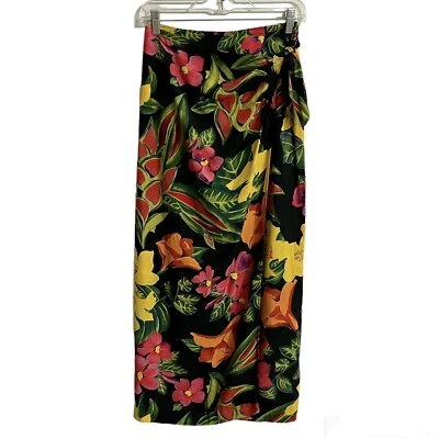 Gantos Skirt Women Size 4 Faux Wrap Midi Tropical Floral Pencil Preppy Vintage - Image 1 of 4