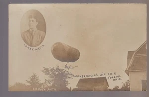 Toledo OHIO RPPC c1910 AIRSHIP FLYING Toney Nassr Zeppelin Dirigible Balloon OH - Picture 1 of 4