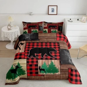 Western Lodge Cabin Comforter Bear Elk Bedding Comforters & Sets Rustic Queen - Picture 1 of 6