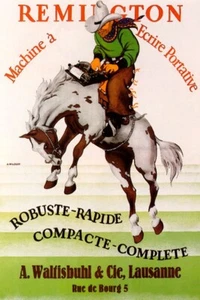 REMINGTON PORTABLE TYPEWRITER ROBUST HORSE COWBOY RODEO VINTAGE POSTER REPRO - Picture 1 of 3