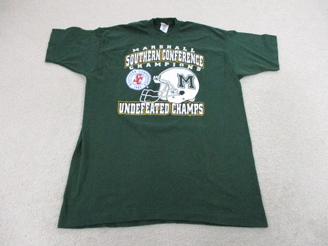 VINTAGE Marshall Thundering Herd Shirt Adult 2XL XXL Green White Football Mens * Cover
