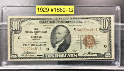 1929 $10 FRBN Chicago IL, National Currency Brown seal Fr. 1860-G #G02720491A - Image 1 of 4