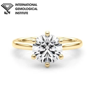18K Yellow Gold 1CT Round Solitaire Diamond Engagement Ring D/VS1 IGI Lab Grown - Picture 1 of 18