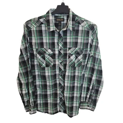 Helix Shirt Large Button Up Athletic Fit Western Plaid Roll Tab Sleeves - Image 1 of 4