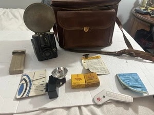 Vintage 1940’s Kodak Brownie FLASH SIX-20 Camera With Flash Attachment, Bag Etc. - Picture 1 of 14