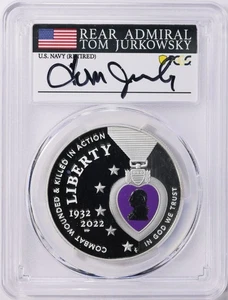 2022 W Purple Heart Silver Colorized PCGS PR70 DCAM Signed Admiral Tom Jurkowsky - Picture 1 of 2