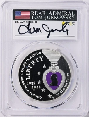 2022 W Purple Heart Silver Colorized PCGS PR70 DCAM Signed Admiral Tom Jurkowsky - Image 1 of 2