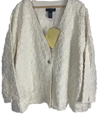Dialogue NWT Women's Long Sleeve Scroll Embroidery IVORY Cardigan Size 3X - Image 1 of 4