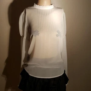 NEW NWT CLIFFORD & WILLS SEE THU SEMI SHEER  SILKY SUIT SHIRT 4 6 SMALL LONG SLV - Picture 1 of 5