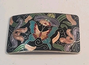 Vintage Cloisonne Enamel Belt Buckle Butterfly and Floral Design Multi-Colored - Picture 1 of 6