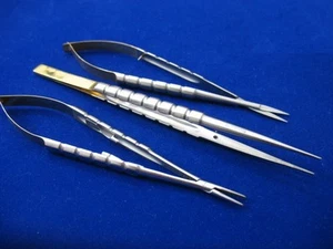 3 PC T/C CASTROVIEJO MICRO SURGERY SCISSORS+NEEDLE HOLDER+ SUTURE TYING FORCEPS  - Picture 1 of 3