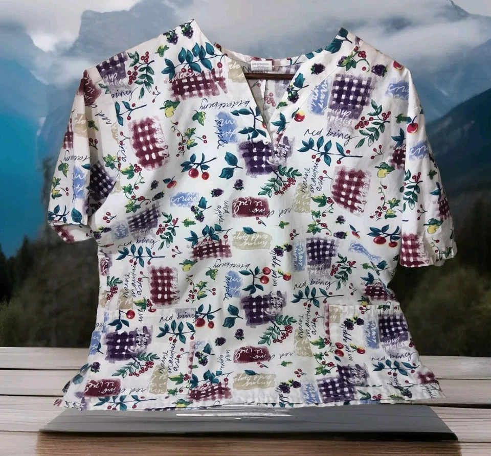 Blusa Médica de Colección Y2K Barco para Mujer Talla L Texturizada Fruta Estampado Floral Enfermería Médica  Foto 1 de 4