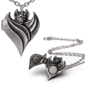 Darken Heart Locket Pendant Necklaces Boxed, Gothic Love, Bat, Alchemy England - Picture 1 of 8