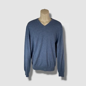 Neiman Marcus Cashmere Collection Mens Blue Cashmere V-Neck Sweater Size XL - Picture 1 of 3