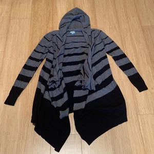C & C California S Small Black Gray Hooded Striped CASHMERE Blend Cardigan L/S - Picture 1 of 6