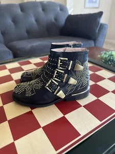 New Chloe Susanna Leather Studded Boot, Black/Gold Studs, Child US 10 - Picture 1 of 7
