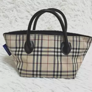 Burberry Blue Label Nova Check Tote Bag carryall Nylon Beige 7×5.5×6.5in - Picture 1 of 15