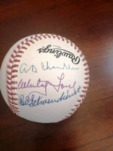 Hall of Famers signed baseball - Whitey Ford, Red Schoendienst, Happy Chandler - Picture 1 of 1