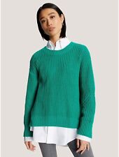 Fabrycznie nowy z metką Tommy Hilfiger Sweter z bocznym guzikiem z okrągłym dekoltem, rozmiar L, kolor zielony, 100% bawełna