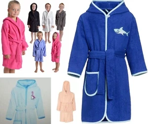 Kids 100% Cotton Hooded Bathrobe Terry Towelling Dressing Gown Unisex Playshoes - Picture 1 of 8