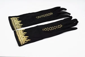Vintage  Israeli Black Gloves, Yemenite Hand-embroidered with Gold Threads, New! - Picture 1 of 6