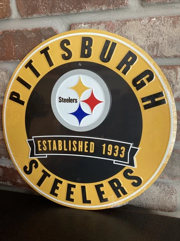 Pittsburgh Steelers NFL 12" Round Metal Embossed Sign Gym Garage Mancave SheShed Cover