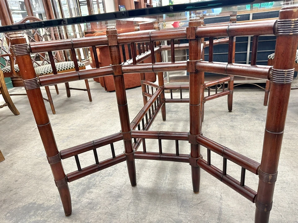 Bamboo Form Base Glass Top Dining Room Table - Image 1 of 4