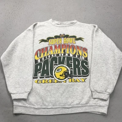 Sudadera DE COLECCIÓN Green Bay Packers Para Hombre Grande Gris Super Bowl Cuello Redondo Años 90 Foto 1 de 4