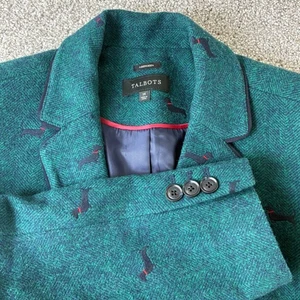 Talbots Aberdeen Green Herringbone Dog Print Blazer Womens Size 14 Preppy Career - Picture 1 of 5