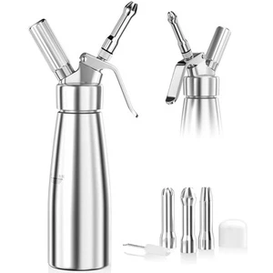 Sifone Panna Montata Cucina In Alluminio Con 3 Ugelli In Acciaio Inox E Spazzola - Foto 1 di 7
