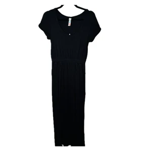 Free People Beach Andrina Vestito Maxi Nero Donna S Nero Scollo Scoop Manica Corta - Foto 1 di 13