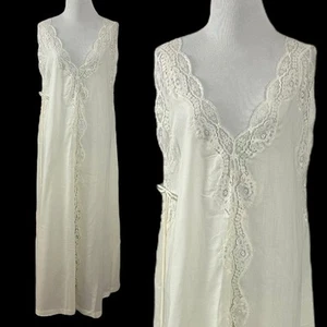 Vintage 70s Dainty Ethereal Lace Maxi Dress in Ivory By Lily of France Romantic - Picture 1 of 14