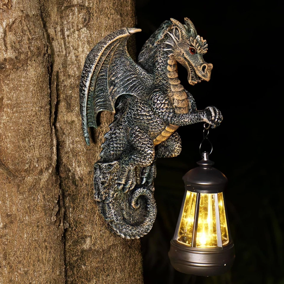 Estatua de dragón solar decoración de jardín al aire libre - arte de patio de fantasía medieval, caprichoso  Foto 1 de 4