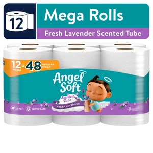 Papel higiénico Angel Soft de 2 capas, tubo perfumado de lavanda fresca, 12 mega rollos - Imagen 1 de 12
